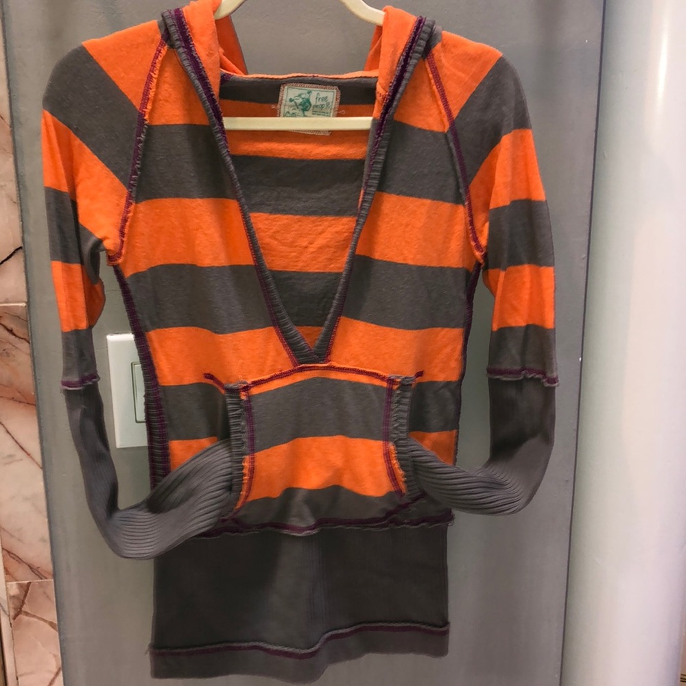 Free People Orange and Gray Sweater